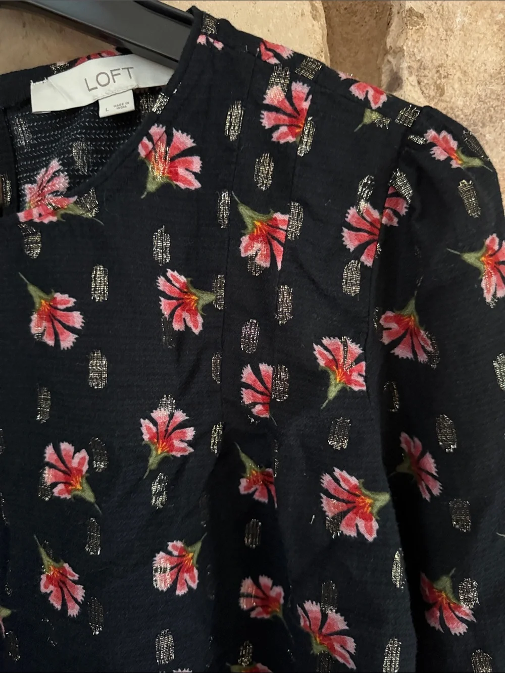 Loft floral puff sleeve blouse size L